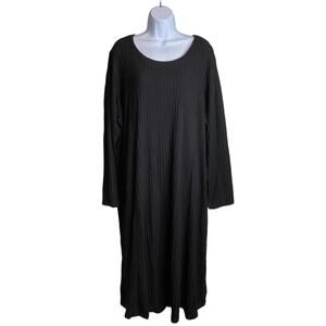 Susan Graver Women's Black Ribbed Knit Long Sleeve Midi Dress Size 3X Stretchy